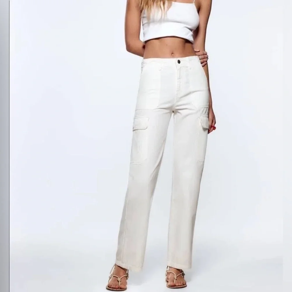 Zara Straight Leg Cotton Cargo Pants - Picture 12 of 13